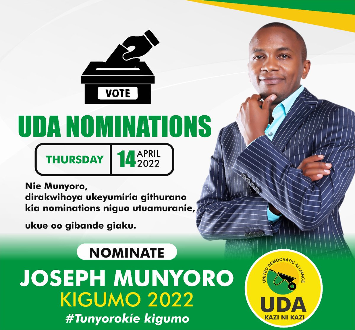 KigumoMp's tweet photo. Let's make a date with destiny, the journey to a great kigumo starts on 14th April. Let's all in unison say Kigumo tunaunda na UDA, Munyoro na Ruto. Blessed night
#Turendamunyoro 
#KenyaKwanza 
#RutoInKitui 
#JKLive https://t.co/ptZEPxkEKO