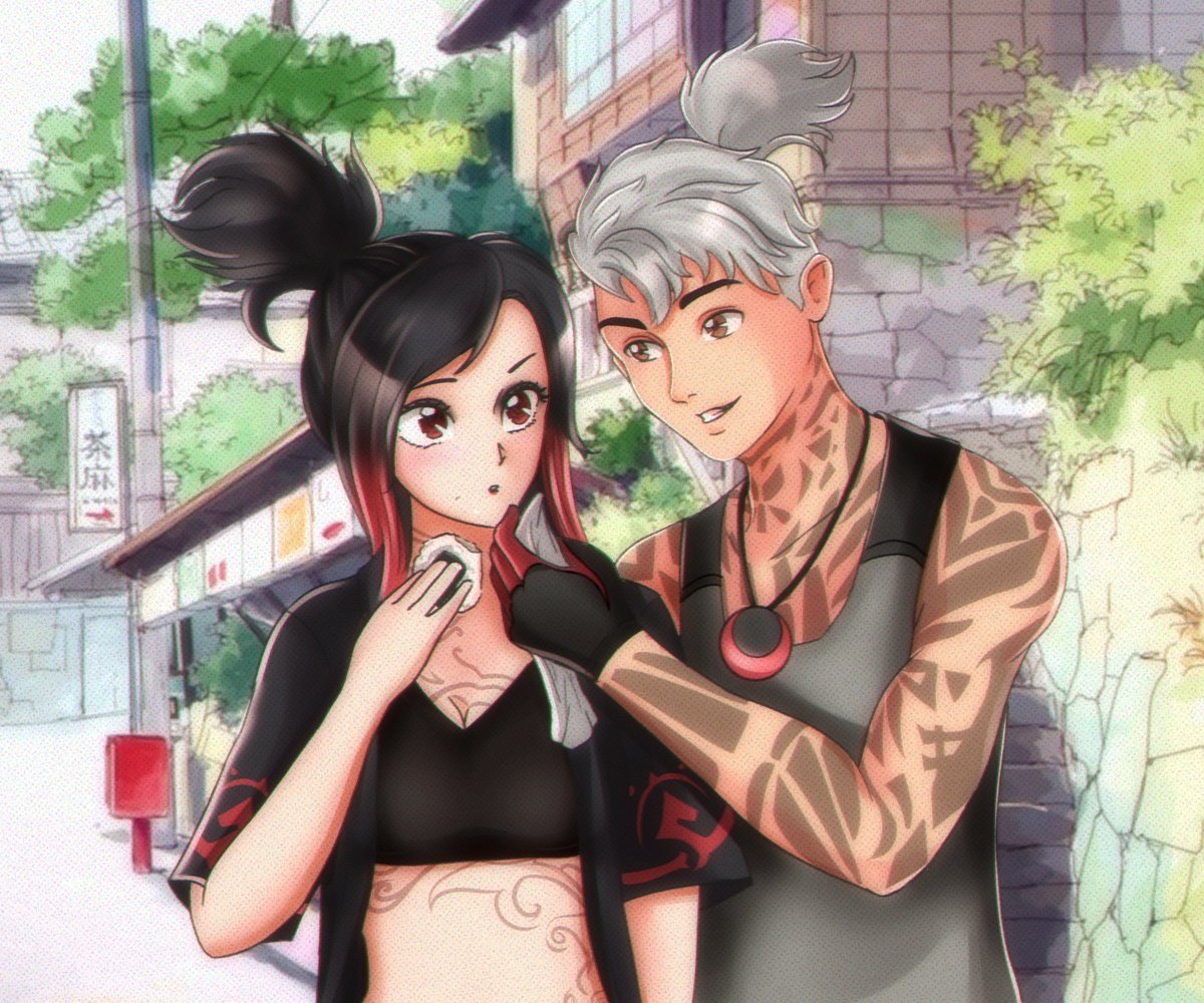 SpideyKosm's tweet photo. Day three: anime retro style - Sierra and Ronin.
because this ship is Japanese themed I loved the idea of characterizing them as anime characters from the 90's! (half drawing was erased and I had to do it again :c) #Fnshipweek #shipweekchallenge #Fortniteart #Fortnite https://t.co/zOdz3pNkn5
