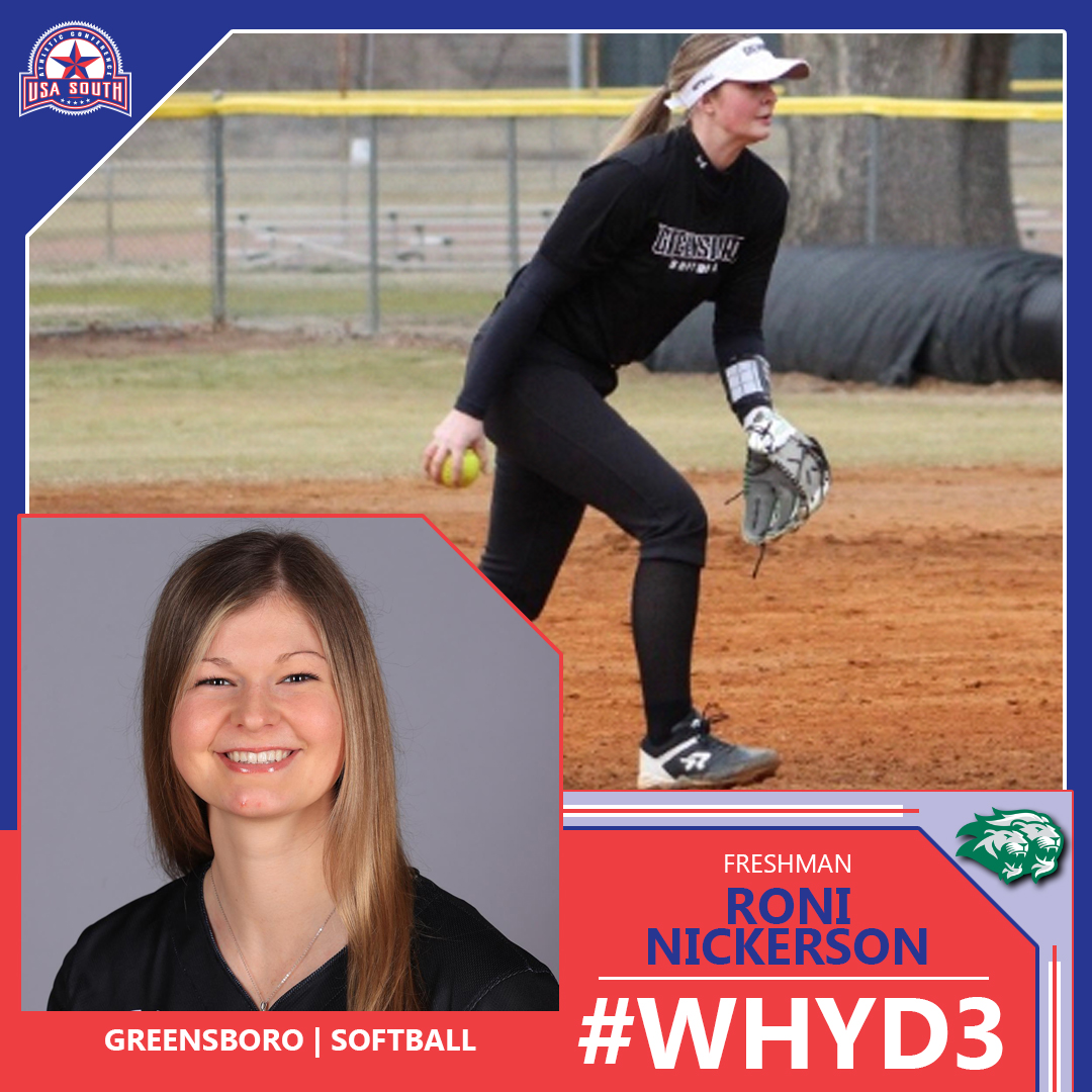 usa_south's tweet photo. #WhyD3Wednesday @GC_Pride 
Roni Nickerson ... see the full post via the USA South's Instagram: https://t.co/Vou7R3a3SJ #MadeInTheUSASouth #whyd3 @NCAADIII @Gboro_College @GCPride_sball @d3saac @NFCAorg https://t.co/CZBu766sSG