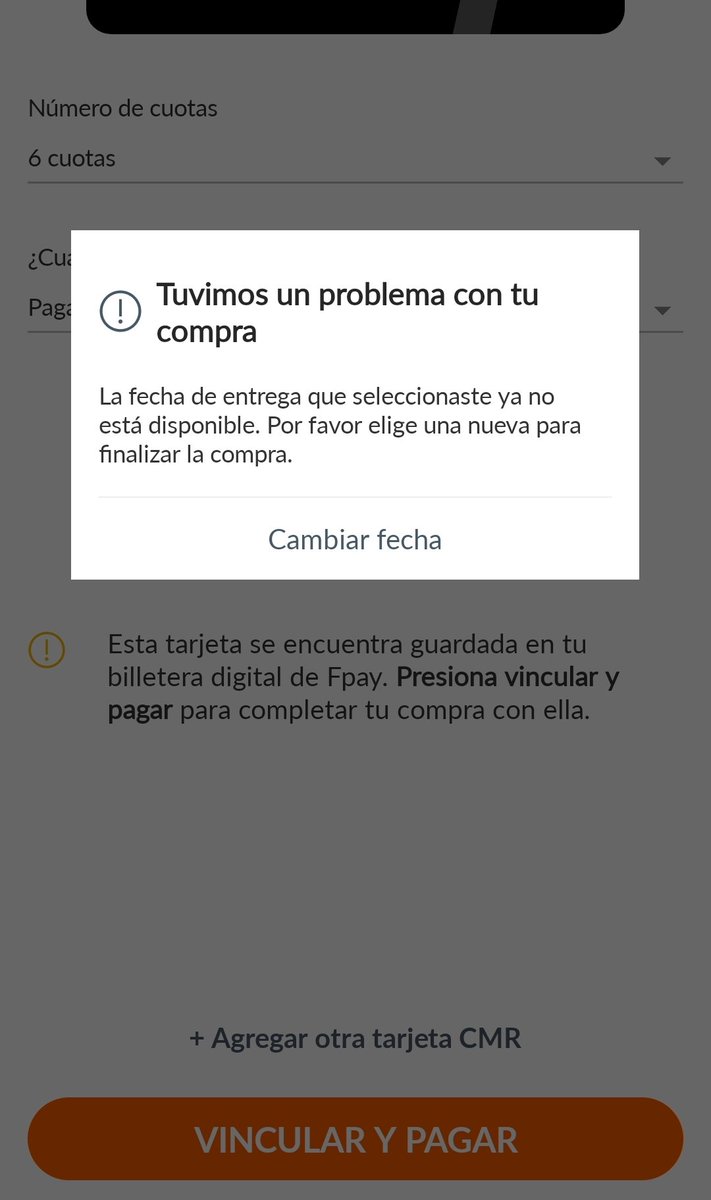 Que onda <a href="/FalabellaAyuda/">Falabella Ayuda CL</a> .... llevo 1 hora tratando de comprar, cambie mol veces las fechas de entrega y nada, ni siquiera te dice cual es el producto con problemas, quiero comprar 4 y he tenido que cambiar todas las fechas 1 x1 y nada..... muy simple y fácil su aplicación
