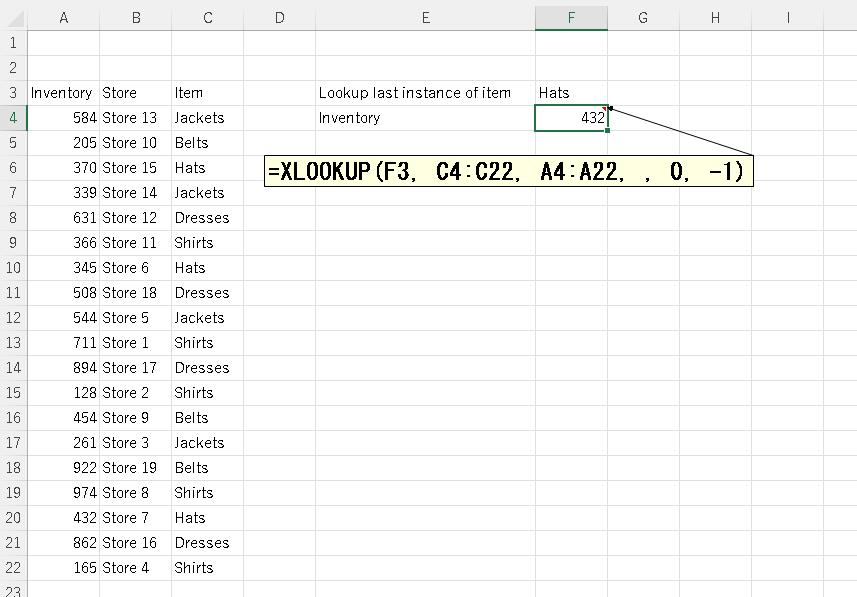 exceltips99's tweet image. If you don't have to calculate the address of the last instance of Hats, you might use XLOOKUP function and make the formula simple.
>RT