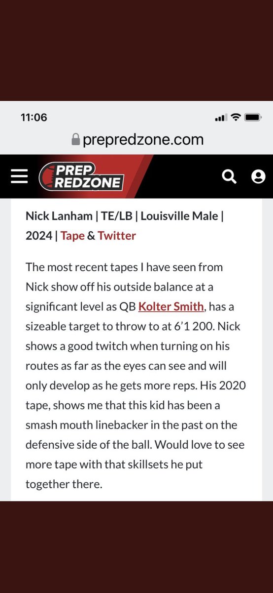 NickLanham8's tweet photo. @5027v7 @PrepRedzoneKY @NWahlScouting 
Big thanks to https://t.co/cr6dvjWSGQ for the scouting report ! Only going up from here ! https://t.co/L0H3y17HCI