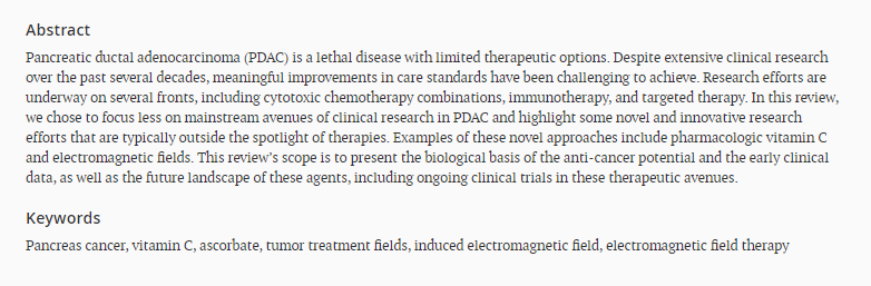 OAE_JCMT's tweet photo. 🥳Interesting article sharing #PancreasCancer

Title: Novel approaches to therapeutics in pancreatic adenocarcinoma: vitamin C and tumor treatment fields

Authors: Laith Abushahin, Travis Jones, et al.

Link: https://t.co/0k5BHI6spq https://t.co/eDc1iGnL0c
