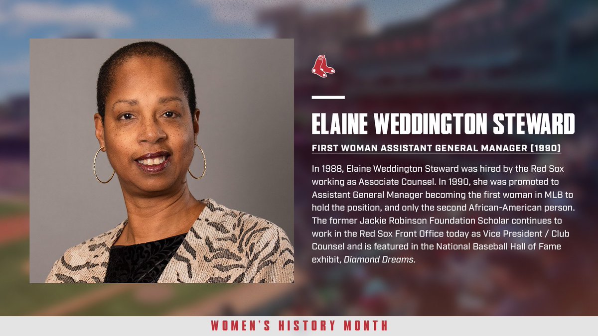 RedSox's tweet photo. As we continue to celebrate #WomensHistoryMonth, we are featuring some of the women who have made an impact on the game across New England. 

If you don’t already know Elaine Weddington Steward, here’s a bit about her impact and time in baseball! https://t.co/RZb8Rcy5rf