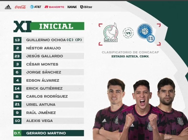 radioyskl's tweet photo. Alineaciones de #México y #ElSalvador
#OctagonalFinal https://t.co/qhTpkm5L1Z