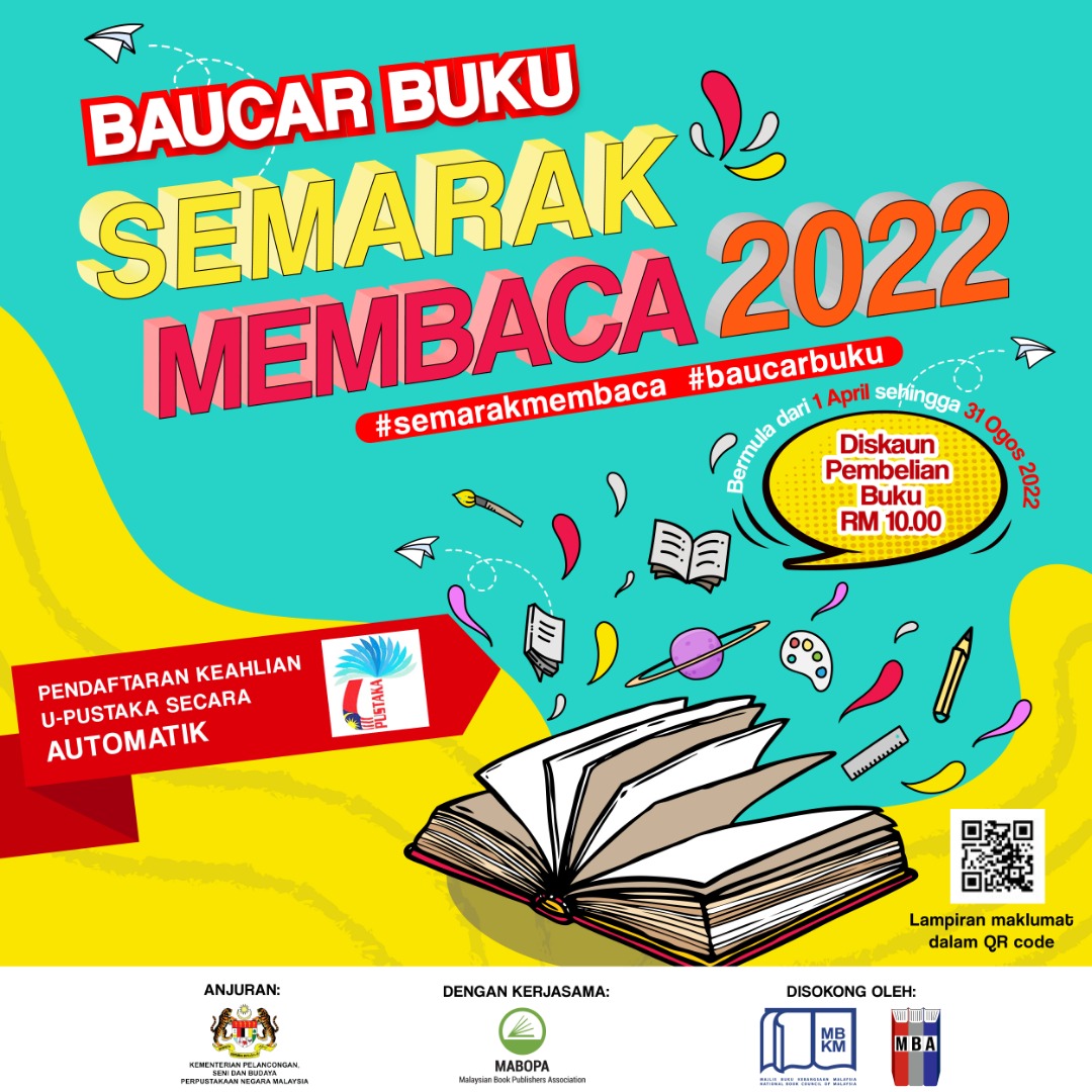 Baucar Buku Semarak Membaca kembali lagi! Tebus diskaun RM10 mulai 1 April hingga 31 Ogos 2022 di 371 buah kedai buku seluruh Malaysia termasuk kedai buku dalam talian terpilih. Layari semarakmembaca.com untuk senarai kedai buku.

#bbsm2022 #BaucarBuku #SemarakMembaca