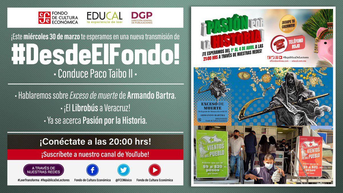 ¡Recuerda que como cada miércoles, esta noche te esperamos en #DesdeElFondo! #ArmandoBartra #Breviarios #Librobús #Veracruz #PasiónPorLaHistoria ¡Conéctate a través de nuestras redes a las 20hrs!