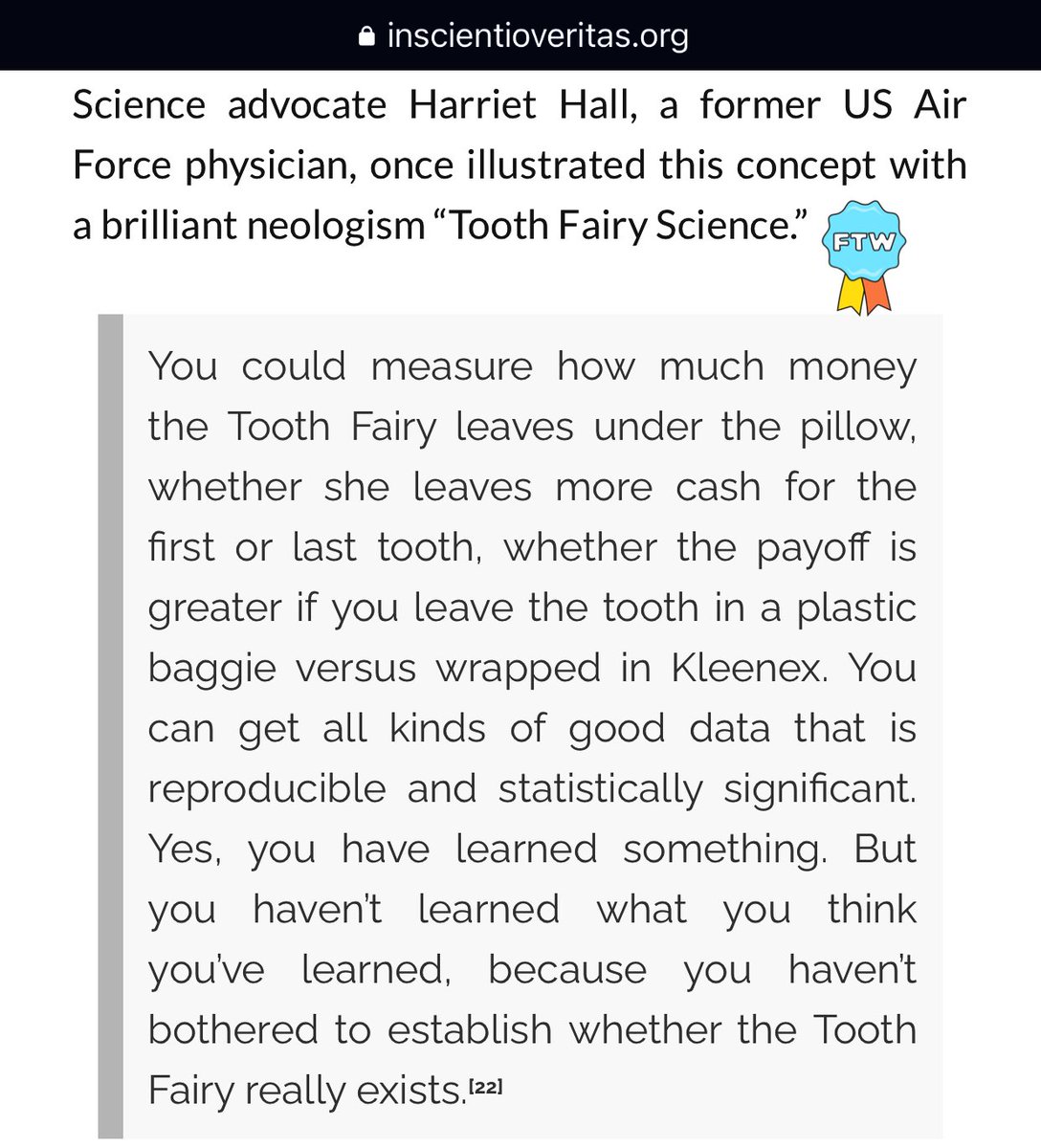 kausikdatta22's tweet image. This weird situation PERFECTLY illustrates the concept of Tooth Fairy Science, a brilliant neologism once coined by physician &amp;amp; science communicator Dr. Harriet Hall.  #ToothFairyScience