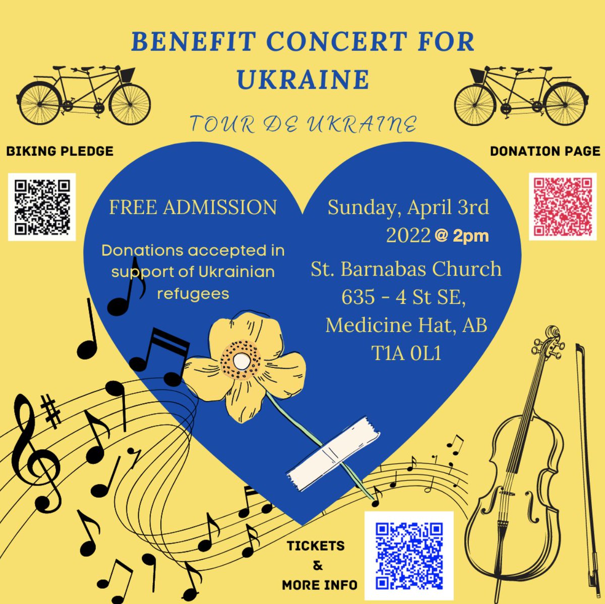 MHSymphonic's tweet photo. This Sunday, April 3 at 2pm, join cellist Mari Coetzee and 12 local musicians at St. Barnabas Church for a Ukranian benefit concert #medhat . For more info go to https://t.co/NphskkEI70 https://t.co/8ldpzhesvC