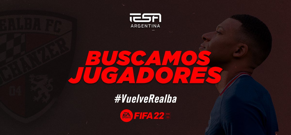 #VuelveRealba

La vuelta de Realba es un hecho, por eso vamos a estar buscando jugadores para disputar la B de <a href="/IESAFIFAar/">IESA Argentina</a> 

📋Posiciones a buscar:
-GK
-MI - MD
-MCO (puro)

⚠️Requisitos únicos:
-Compromiso (L - J)
-Respeto
-Experiencia en el puesto

Comunicarse por PRIVADO📥