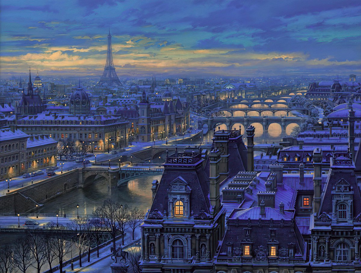 ResimVesaire's tweet photo. 🎨 Günümüzde ışığı en iyi kullanan ressamlardan biri olarak kabul edilen Rus ressam Evgeny Lushpin'den müthiş akşam resimleri... Havada Aşk Var (Love is in the Air), Sen Nehri'ni Köprüyle Geçmek (Spanning the Seine), Noel Arifesi (Christmas Eve) ve Sonbahar Gecesi (Autumn Night). https://t.co/utZar5UOrm