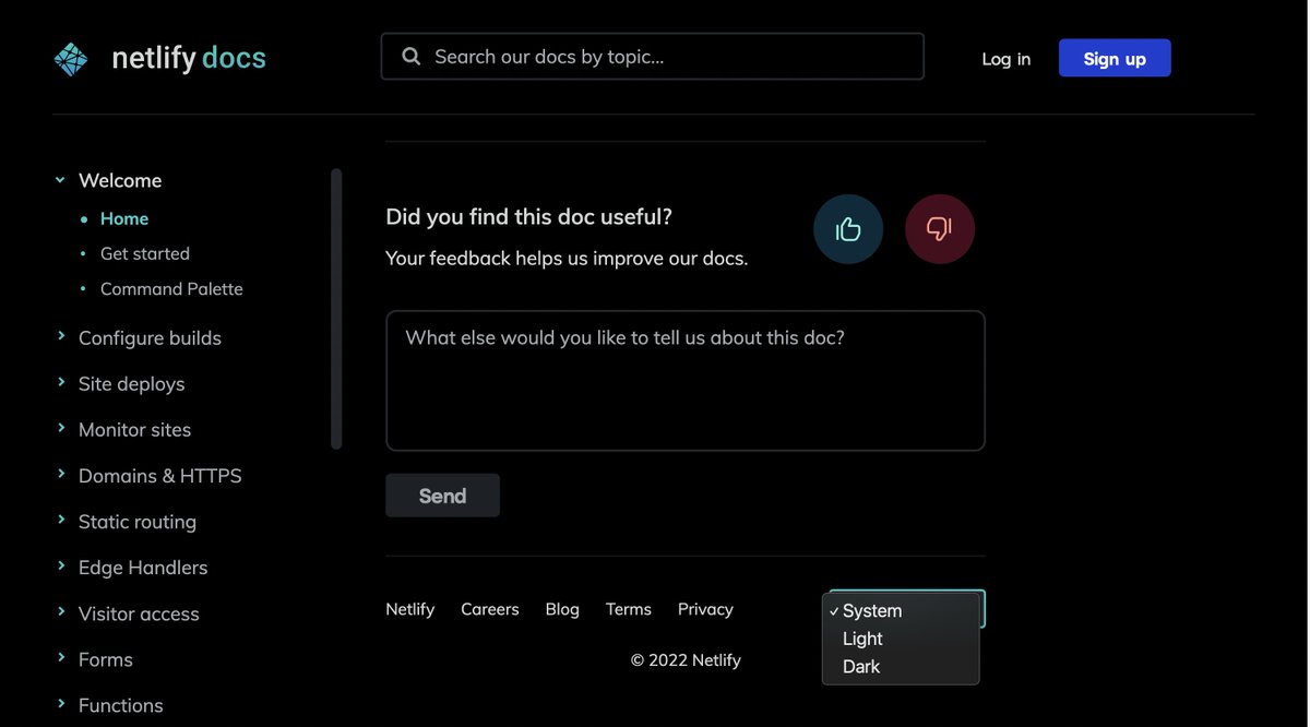 fran_the_dev's tweet photo. Gosh I wish...@Netlify  Docs had Dark Mode...Wait A Minute... https://t.co/9P98eKuGrp