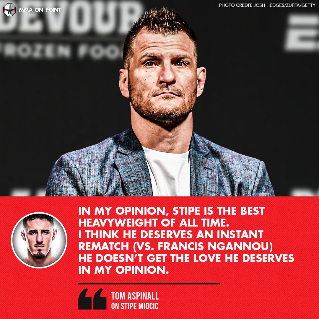 mmaonpoint's tweet photo. Tom Aspinall doesn't think Stipe Miocic gets the love and respect he deserves. 🤝

Source, The MMA Hour: https://t.co/4OWXmA0tGj https://t.co/IHZ57BnLaS