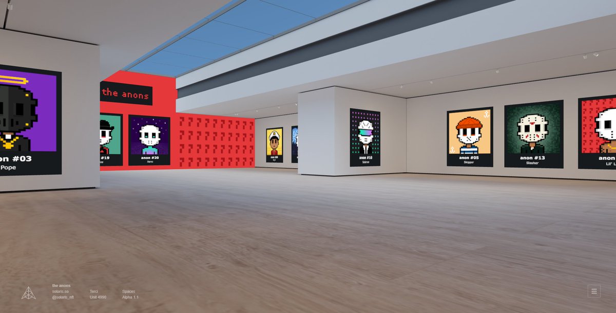 the_anons_'s tweet photo. anon - u tired of exploring 1/1 collections through marketplaces, storefronts and discords ⁉️

figured it was about time to open up a metaverse gallery (@solaris_nft ) to rep ⭕️ the anons ⭕️

don't by shy anon - come on in
https://t.co/5GqNZvMxgP

i hope u enjoy

❤️,
anon https://t.co/TNuUwmWlYh