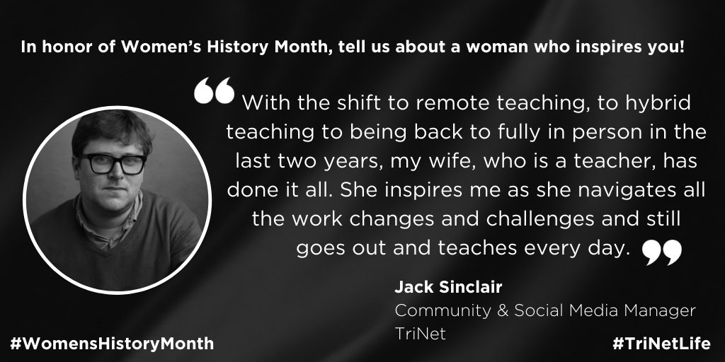TriNet's tweet photo. Tag a woman, a teacher or anyone else you admire! We are celebrating all the heroes who keep us moving forward! 👩🏫 🦸♀️📚 ✏️ 📐
#WomensHistoryMonth2022 #IncredibleStartsHere #YourPeopleMatter #TriNetLife #teachers #heroes #WHM https://t.co/FTkNmCpHpP
