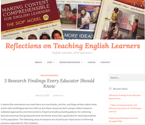 🌟Hot off of the Presses!🌟
New Blog Post from SIOP® Co-author, Dr. Jana Echevarría (<a href="/Jechev/">Jana Echevarria, PhD</a>):
"3 Research Findings Every Educator Should Know" 
➡️janaechevarria.com/?p=3167 

#PD4UandMe #libchat #elachat #scienceofreading #SEL #MLLChat_BkClub #MLLChat #K12 #Edchat #educhat #ELL
