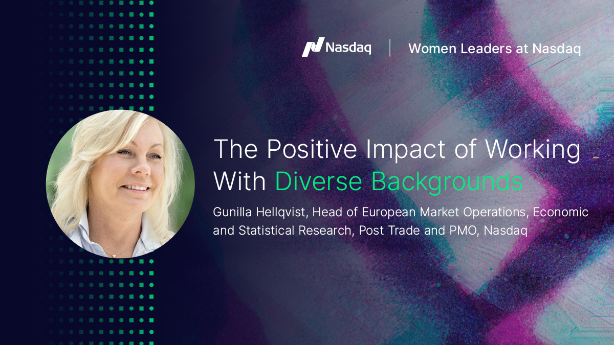 NasdaqExchange's tweet photo. Fostering a diverse workplace is vital to creating a culture where women can thrive.

@Nasdaq’s Gunilla Hellqvist discusses the positive impact of working with those from diverse backgrounds. 

Learn more from the #NasdaqFam this #WomensHistoryMonth: https://t.co/PPoFiaezop https://t.co/7hkw220tEB