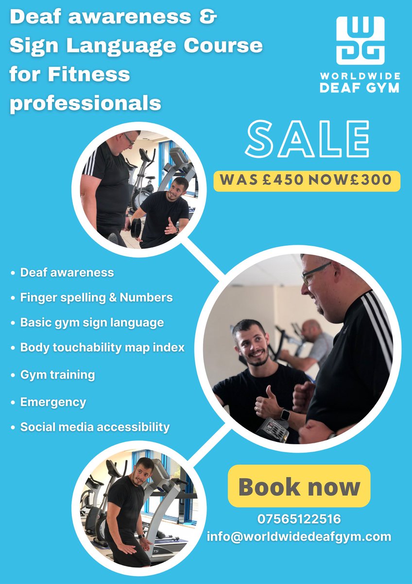 DeafGym's tweet photo. Deaf Awareness and Sign Language course for Fitness professionals is now available! 

Please share and tag your fitness professional trainer if they want to learn in Sign Language to communicate with Deaf clients! https://t.co/V4OphqzKDg