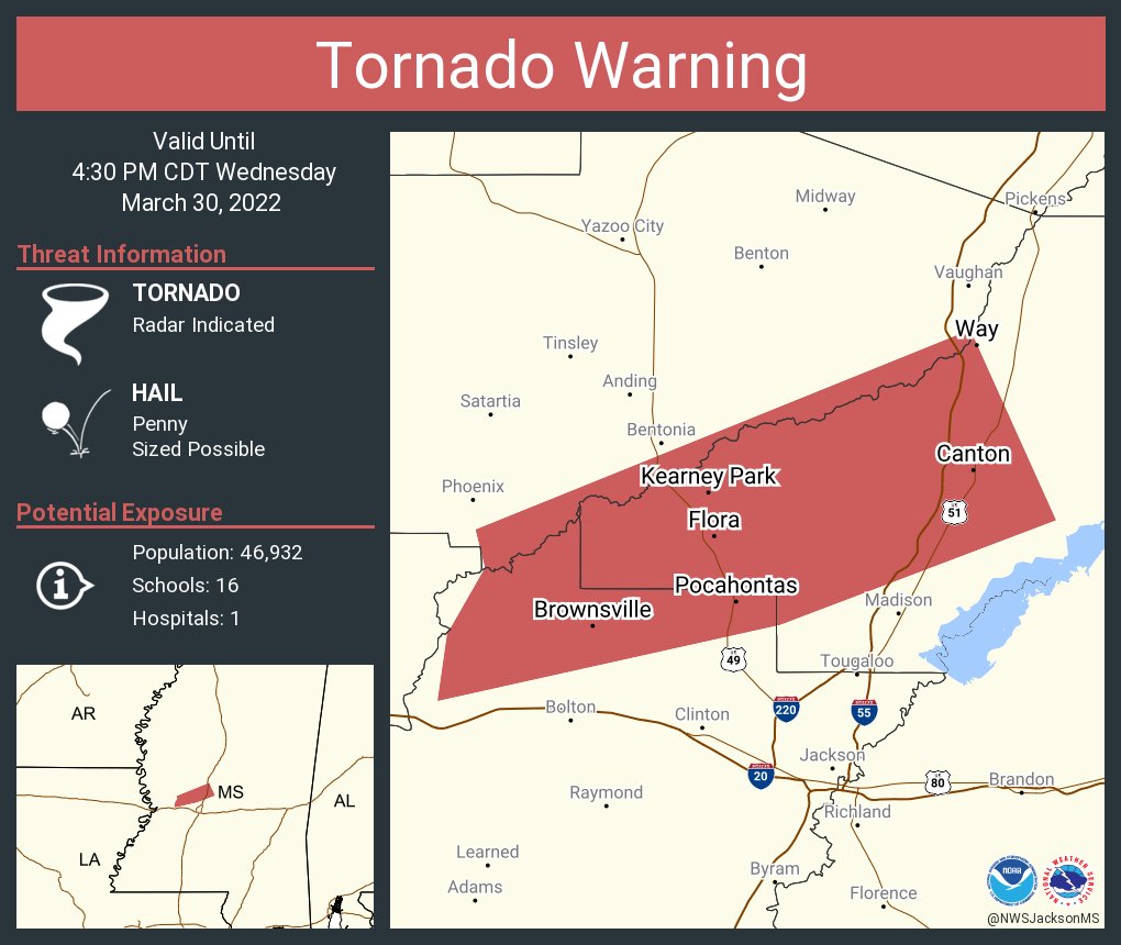 NWS Tornado on Twitter "Tornado Warning continues for Canton MS, Flora