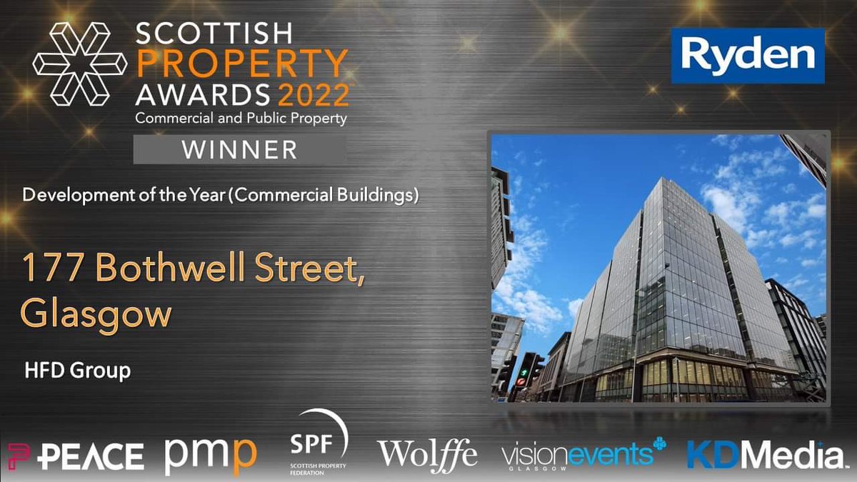 scotpropawards's tweet image. The WINNER of the Development of the Year for Commercial Building sponsored by @RydenNews is 177 Bothwell Street by HFD Group #scottishpropertyawards #scotprop22 #comprop #realestate