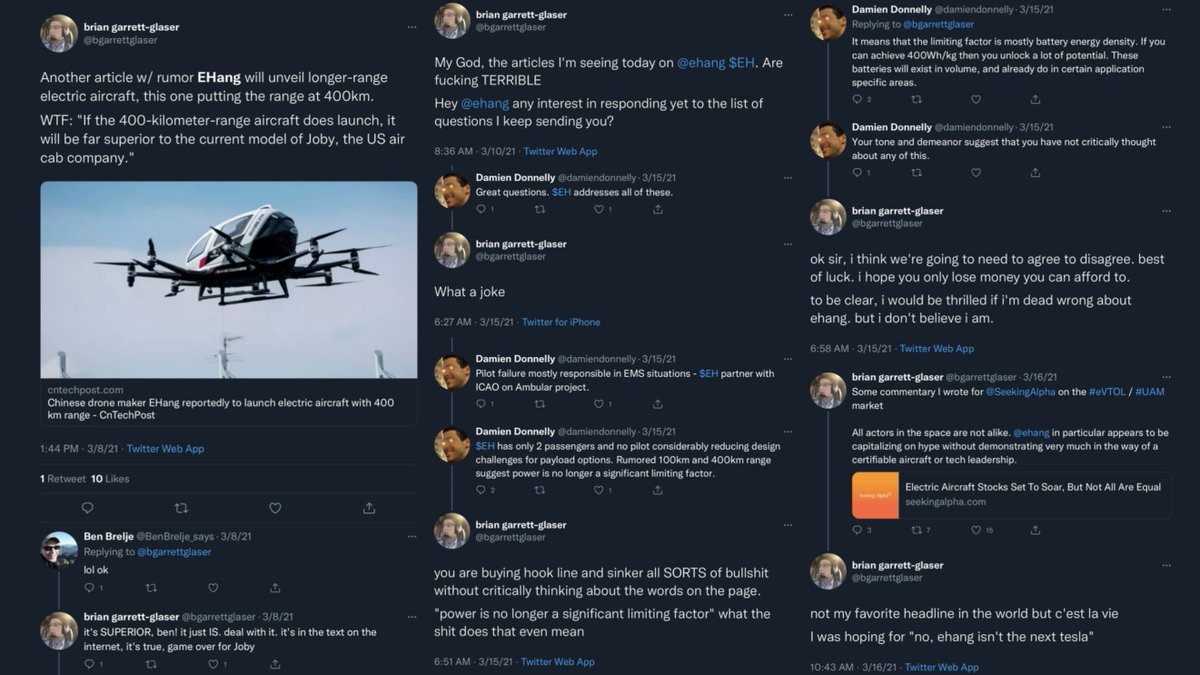 eBIRDmag's tweet photo. As seen in the screenshot above, it seems like Elan Head really wishes to work for JoBy Aviation, just like Brian Garrett-Glaser — seen below in the obsessively many tweets about EH:
#eVTOL #MafiaMedia #MarkMooreMafia @DoctorWolfpack #CorruptCEO #NoisyWhisperers #WhisperJobyAero https://t.co/v54uns0utU