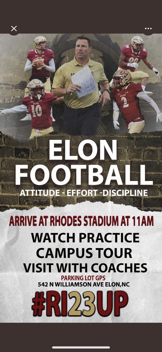 StevenJHamby23's tweet photo. I am looking forward to attending practice this Saturday at Elon University!
@TonyTrisciani @CoachAndyMarino @worbin  @bigplay_clay @CoachGusSHS @Greyhound_fb @bhoffman95 https://t.co/cRM3cCgCX8