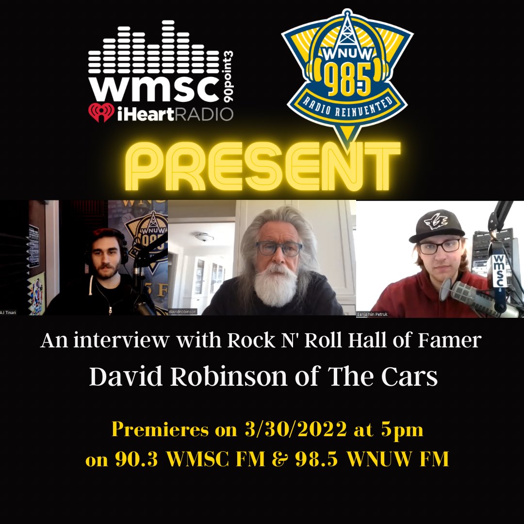 WMSC's tweet photo. Excited to continue our award-winning collaborative work with our friends @985WNUW! Check out our interview with Rock N Roll Hall of Famer David Robinson, drummer of @thecarsband live at 5pm EST on @WMSC &amp; @985WNUW simultaneously! #collegeradio #radio #legends https://t.co/L8VuE127wd
