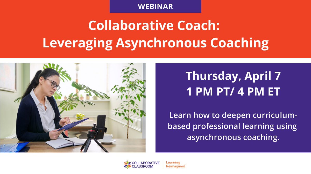 CollabClassroom's tweet photo. Register for a robust discussion about Collaborative Coach as we reveal how this asynchronous approach improves teacher practice and student outcomes. Hear from a panel of coaches, teachers and interventionists who engaged in this asynchronous coaching. https://t.co/txt7aylkAl https://t.co/x9EzSS5WvW