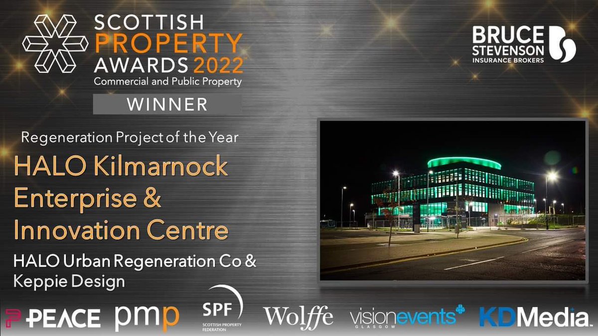 scotpropawards's tweet image. The WINNER of the Regeneration Project of the Year sponsored by @BruceStevenson_ is HALO Kilmarnock Enterprise &amp;amp; Innovation Centre by @HALOKILMARNOCK1 @Keppie_Design #scottishpropertyawards #scotprop22 #comprop #realestate
