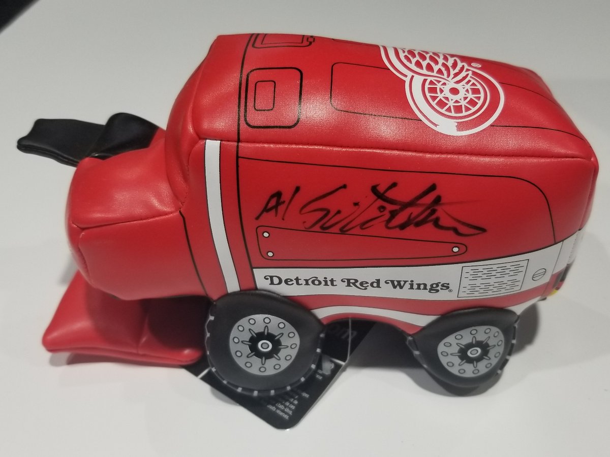 detroithockey96's tweet photo. One of the strangest pieces of memorabilia that I own, a stuffed zamboni signed by Al Sobotka. I think this was a #DRWTrivia prize. https://t.co/N82MRkD8zA