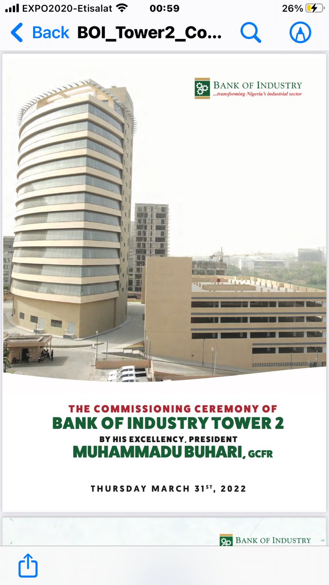 A big congratulations to our SAPZ partner: BOI as the President, H.E. Muhammadu Buhari commissions the BOI Tower 2 tomorrow March 31st. May the Light of BOI continue to shine! We salute the MD &amp; all management staff for this great achievement!