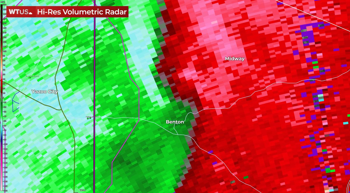 The confirmed tornado by weather spotters is near #Benton, MS heading for #Midway, MS. Be sheltered now! #mswx #tornado