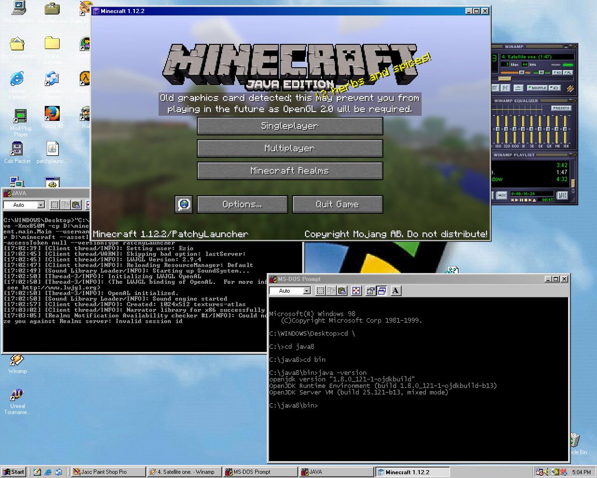 Playing Minecraft 1.16 on Windows 98 