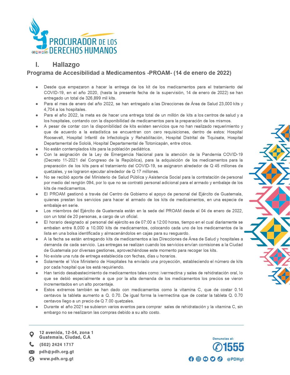PDHgt's tweet photo. #HallazgosPDH #ConclusionesPDH y #RecomendacionesPDH de supervisión al Programa de Accesibilidad de Medicamentos PROAM del @MinSaludGuate en relación al abastecimiento de los kits de medicamentos para el tratamiento ambulatorio del #COVID19
https://t.co/pFuubiHV5y https://t.co/DwevFwdWR0