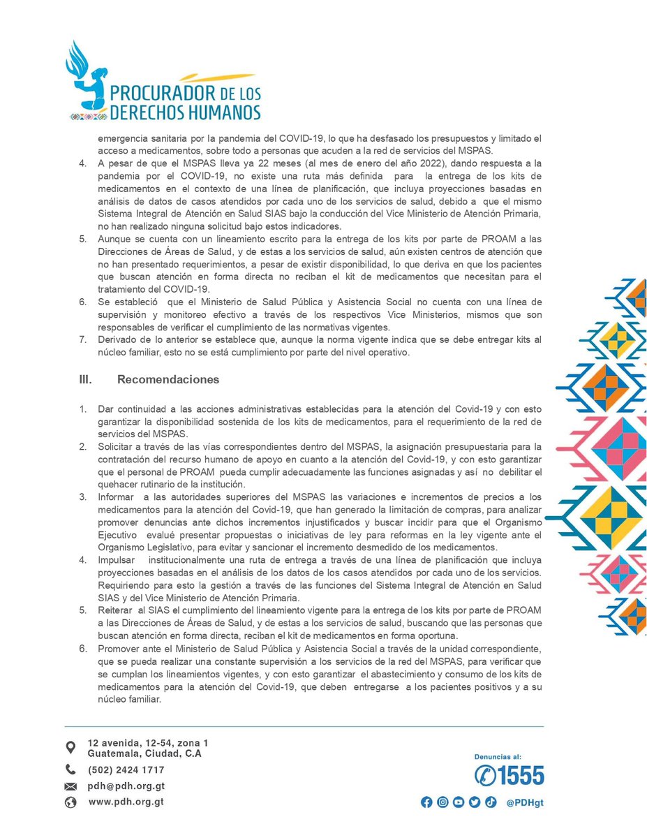 PDHgt's tweet photo. #HallazgosPDH #ConclusionesPDH y #RecomendacionesPDH de supervisión al Programa de Accesibilidad de Medicamentos PROAM del @MinSaludGuate en relación al abastecimiento de los kits de medicamentos para el tratamiento ambulatorio del #COVID19
https://t.co/pFuubiHV5y https://t.co/DwevFwdWR0