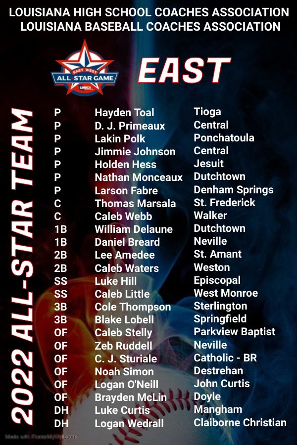 lbcaupdates's tweet photo. 2022 LHSCA/LBCA All-Star Team
📍Louisiana Christian University 
📆 May 20th-21st https://t.co/yT34a8vcSs