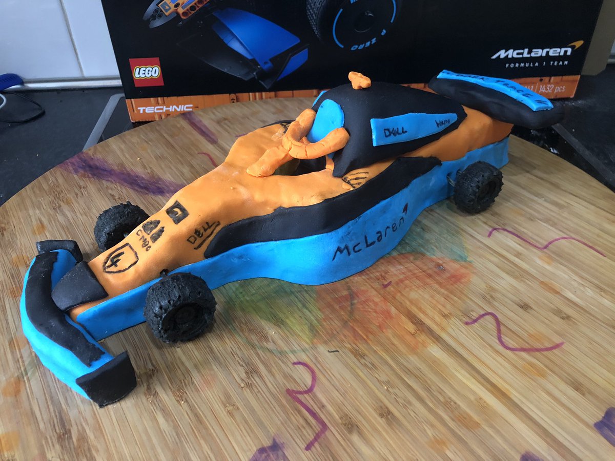 So I attempted a <a href="/McLarenF1/">McLaren Mastercard Formula 1 Team</a> race car for the sons birthday, he’s a huge <a href="/LandoNorris/">Lando Norris</a> fan !. What do you mclaren guys think ?. Lando would you drive this beast 😂