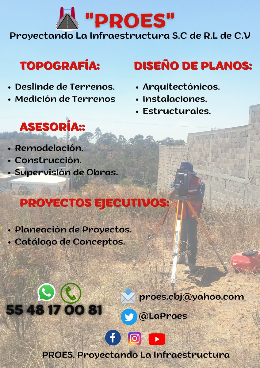 LaProes's tweet photo. Ponemos a tu disposición nuestros servicios, así como nuestros medios de contacto y redes sociales.
Pregunta por nuestras ofertas y promociones que tenemos para ti.
#PROES
#proyectandolainfraestructura
#Topografía
#Planos
#Diseño https://t.co/Xs5AfDiBoe