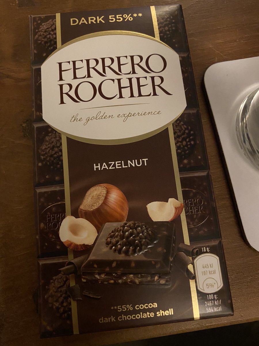 Enjoying this #glutenfree Ferrero Rocher dark bar. Not quite as good as the spheres but definitely getting the flavours.