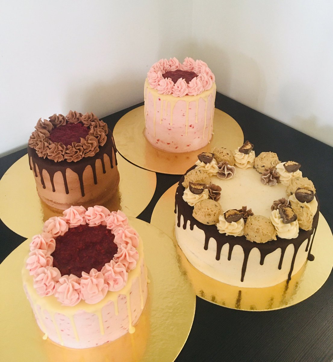 JD_TheMapleTree's tweet photo. Cakes perfect for any celebration: Vanilla raspberry cake, chocolate raspberry cake and peanut butter cookie dough cake.   #reddeer. #glutenfree. https://t.co/6TXknBS2kz