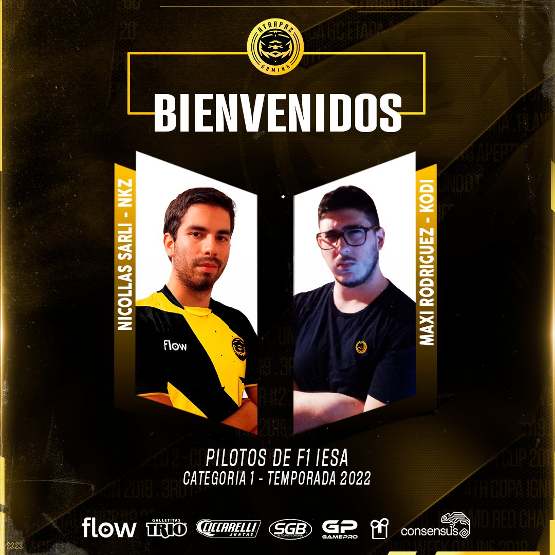 atrapa2gg's tweet photo. #F1
Presentamos oficialmente a nuestros pilotos de #Formula1. @Nkz_12 y @_Kodi1 van a estar defendiendo los colores de A2G en @IESASimRacing.
Bienvenidos a casa cracks 🏎️💨
La dupla charrúa que promete! 🇺🇾
#GoSultans 👳 https://t.co/HDvjoVYyyG