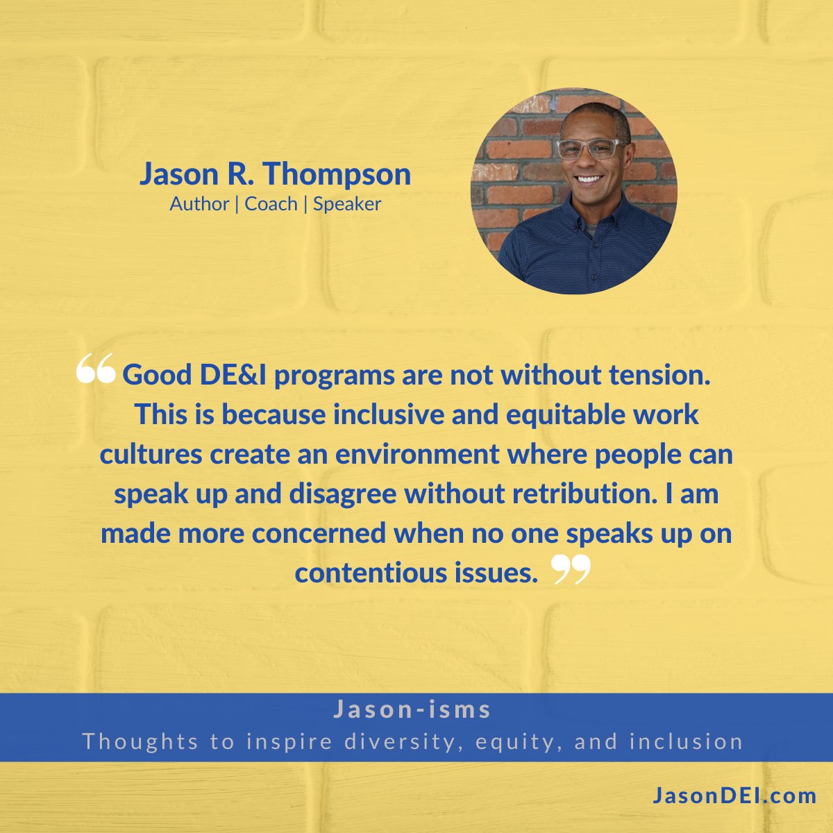 JasonRThompson4's tweet photo. Does your environment make people feel as though they can speak up?
#jasonism #jasonisms #jasontips #DEIofficers #diversity #diversityandinclusion #inclusion #equity #DEI #DiversityOfficers https://t.co/7u5XhuuKKH