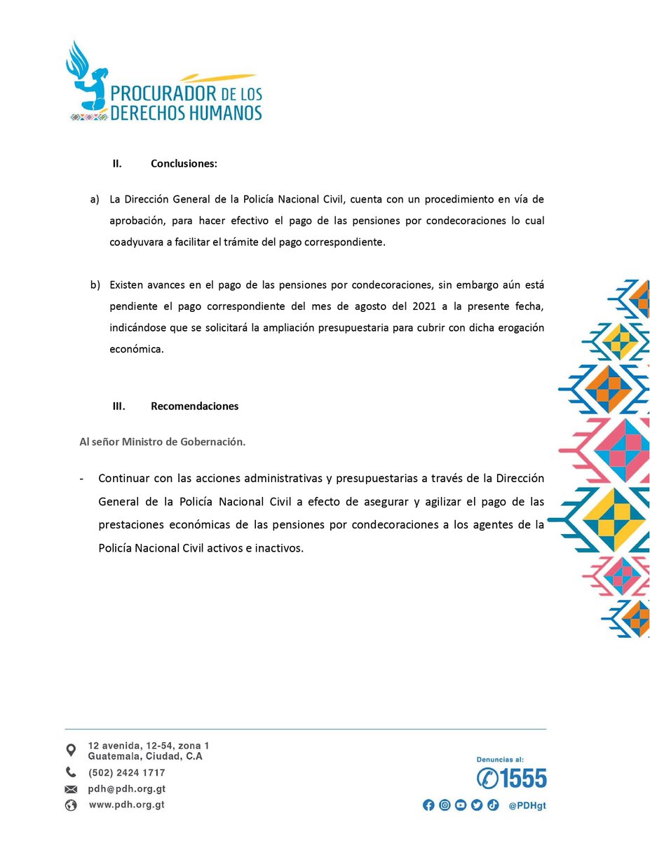 PDHgt's tweet photo. #HallazgosPDH #ConclusionesPDH y #RecomendacionesPDH de verificación del pago de las condecoraciones a los agentes de la @PNCdeGuatemala 

https://t.co/Pgk7SoVowx https://t.co/xKdctGn7kw