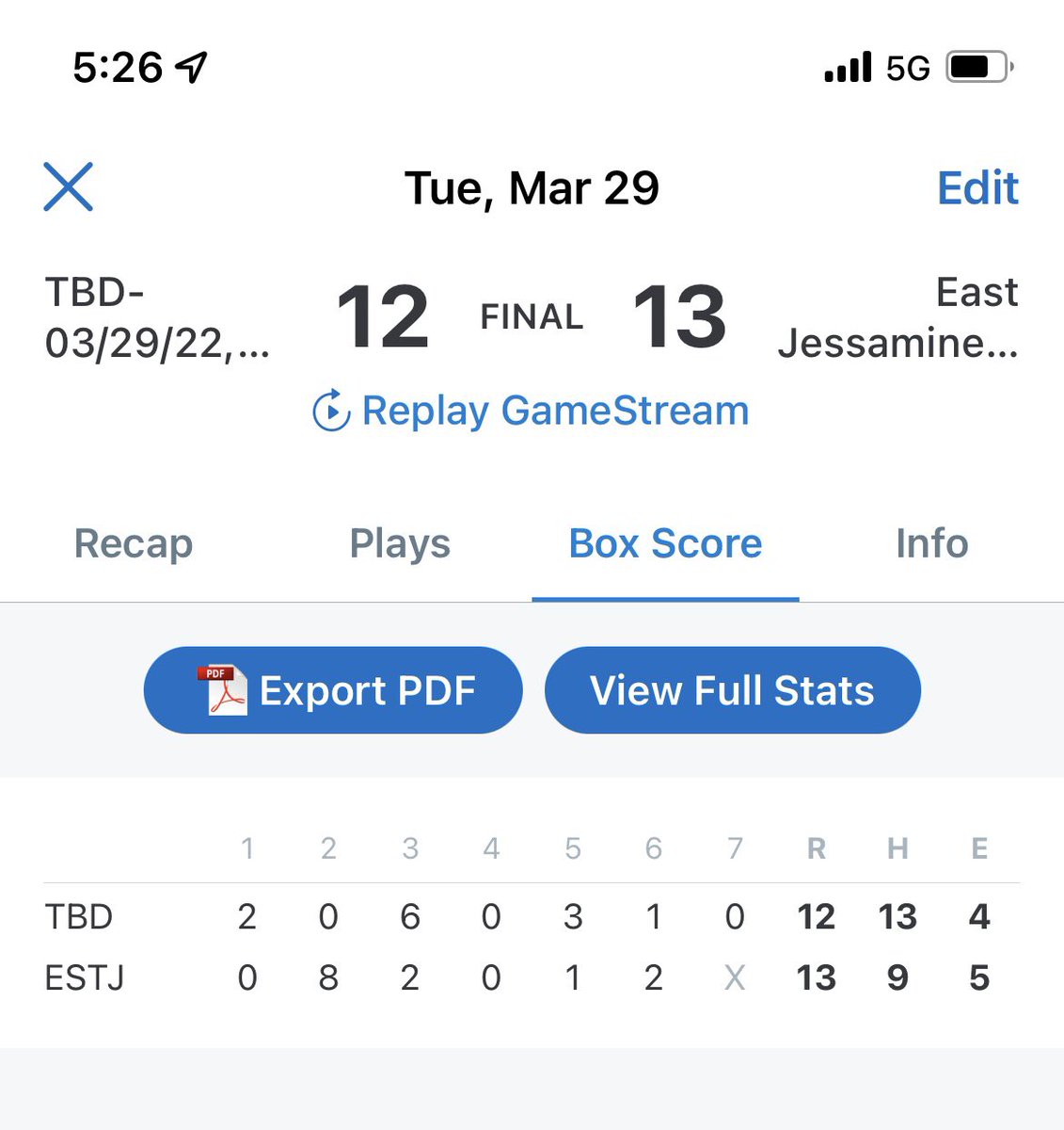 Couple of our <a href="/EjhsBaseball/">EJHS Baseball</a> players showing up big in the win against Minnesota’s #12 ranked Bay Port HS down in Tampa. 
<a href="/andrewgeis1/">Andrew Geis</a> 3-4, 2 triples, 2 RBI
<a href="/Mrwhiplash14/">Will Harrison</a> 1-5, 4 RBI, 1R 
@Caleb_Cadle 1-2, 1RBI, 3.0 IN, 4ER, 2Ks
<a href="/CameronAllen44/">Cameron Allen</a> 1-2, 3.2 IN, 3ER, 9Ks 
@PBRKentucky