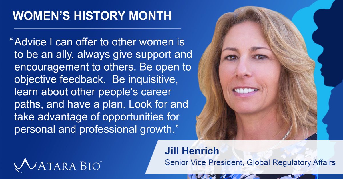 Atarabio's tweet photo. In light of #WomensHistoryMonth, we celebrate our trailblazers. In interviews with Maclovia Zelaya, Hyonelle Youngson, and Jill Henrich, we asked what they are most looking forward to, guidance on seeking mentorship, and advice on navigating a career in biotech. #LifeatAtara https://t.co/AQDUuiXrBT