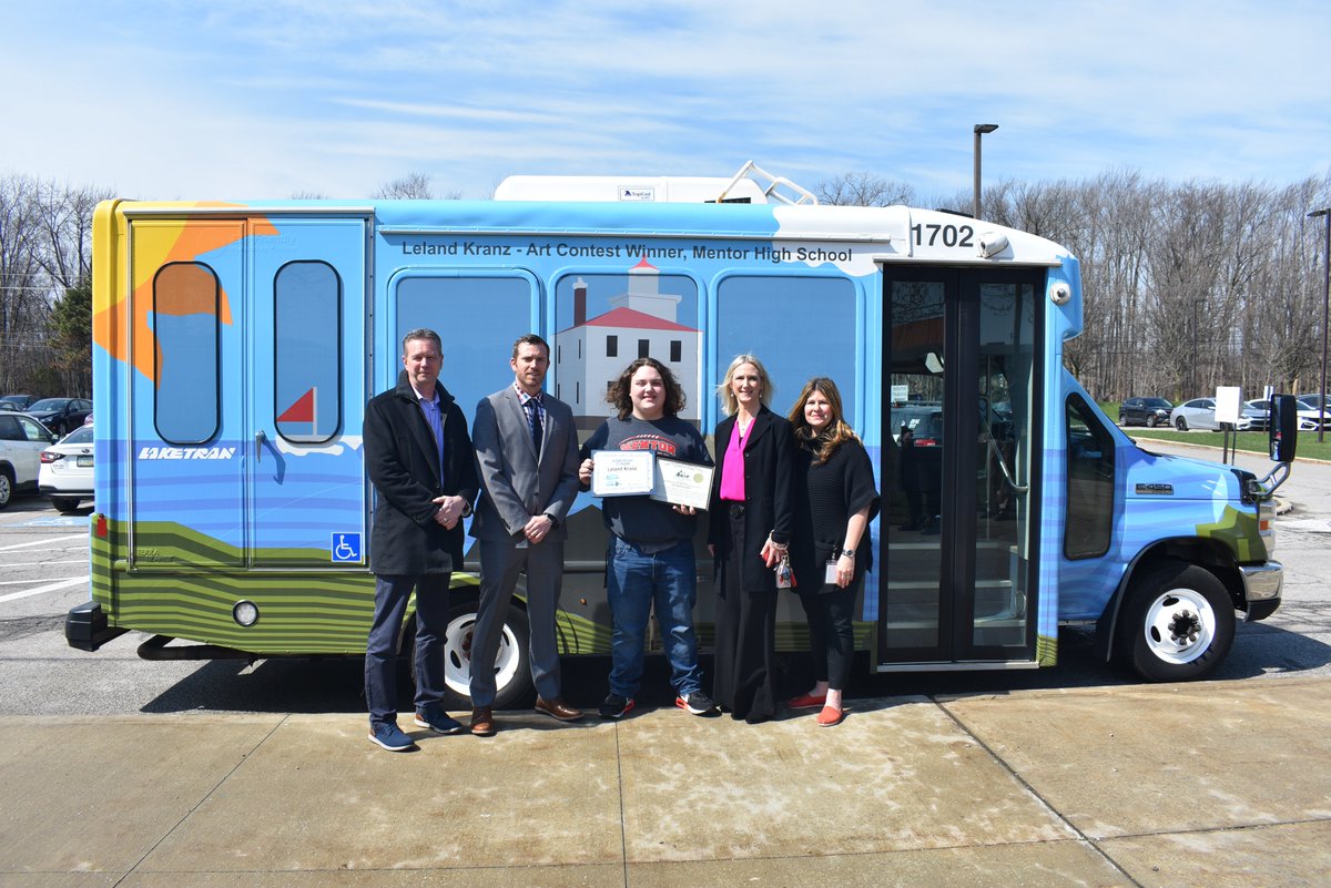Laketran's tweet photo. It was a beautiful day to debut our 2022 Art Bus! Thank you to everyone who joined us for the event. Thanks to everyone who joined us and congratulations again to @MentorHigh sophomore, Leland Kranz, who created the winning design!  🚐🎨🏆👀 https://t.co/wlbyjGN6eV