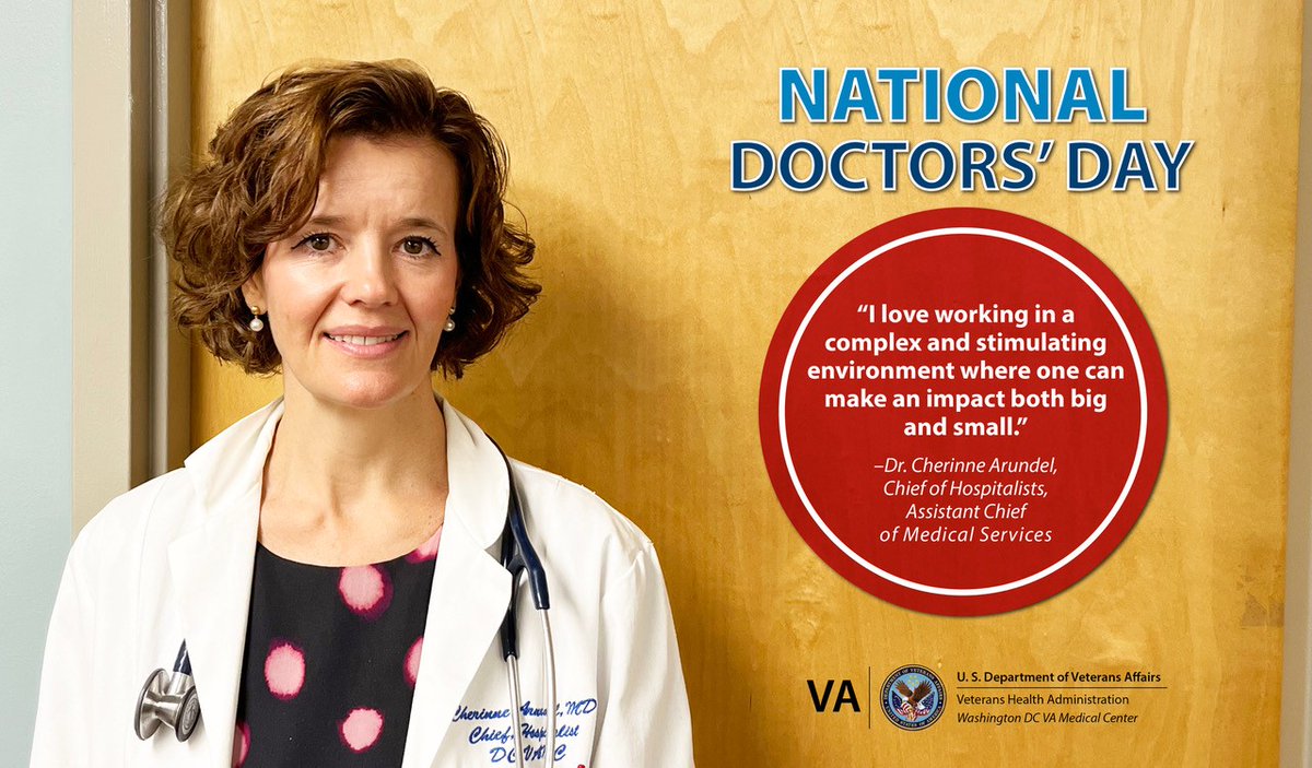 DCVAMC's tweet photo. As the Chief of Hospitalists and Assistant Chief of Medicine at the DC VA Medical Center, Dr. Cherinne Arundel takes care of Veterans who are hospitalized. Join us in thanking Dr. Arundel and all the physicians at the #DCVAMC for all they do on this #NationalDoctorsDay! https://t.co/2qC5QAIL1s