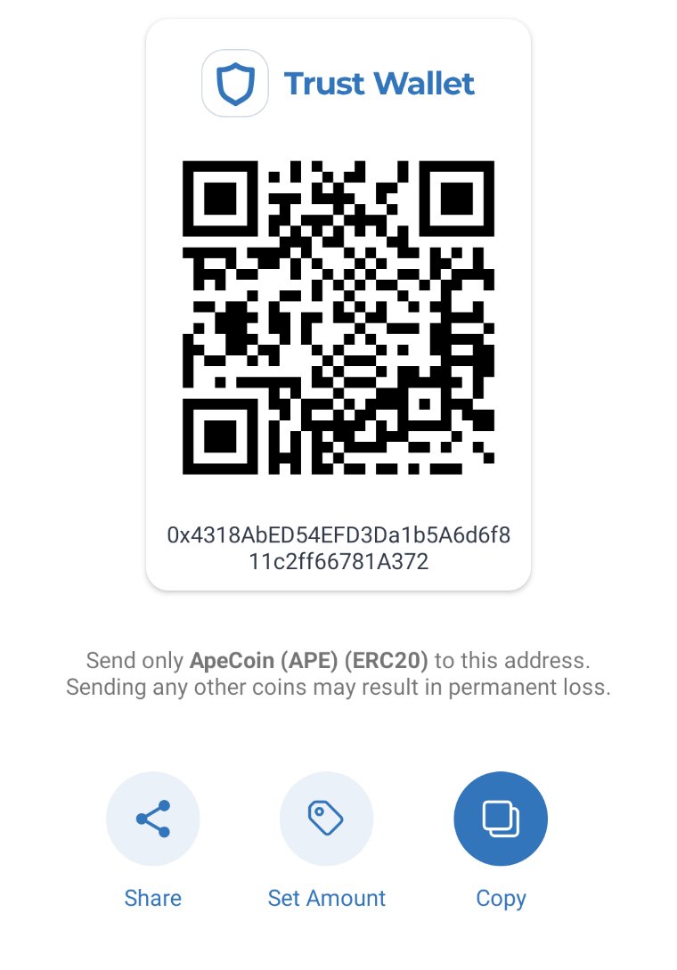 digitalmoneyali's tweet photo. @ApeCoin_Airdrop 0x4318AbED54EFD3Da1b5A6d6f811c2ff66781A372 https://t.co/Y54FUNNOlS
