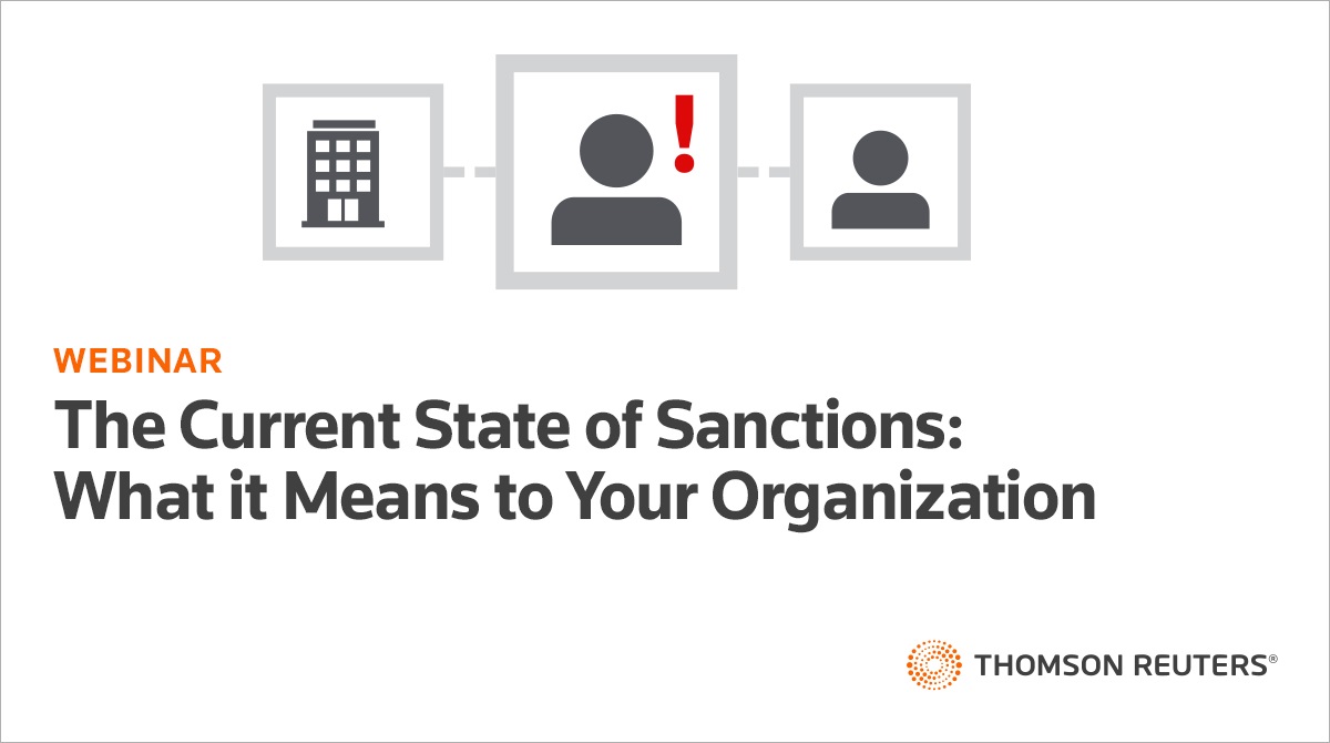 WEBINAR | State of Global Sanctions: What it Means to Your Organization
Date: March 31, 2022, Time: 03:00 PM ET

Please join us for a 45-minute webinar and hear from our regulatory experts about the current state of sanctions today > corporate.thomsonreuters.com/StateofGlobalS…

#thomsonreuters