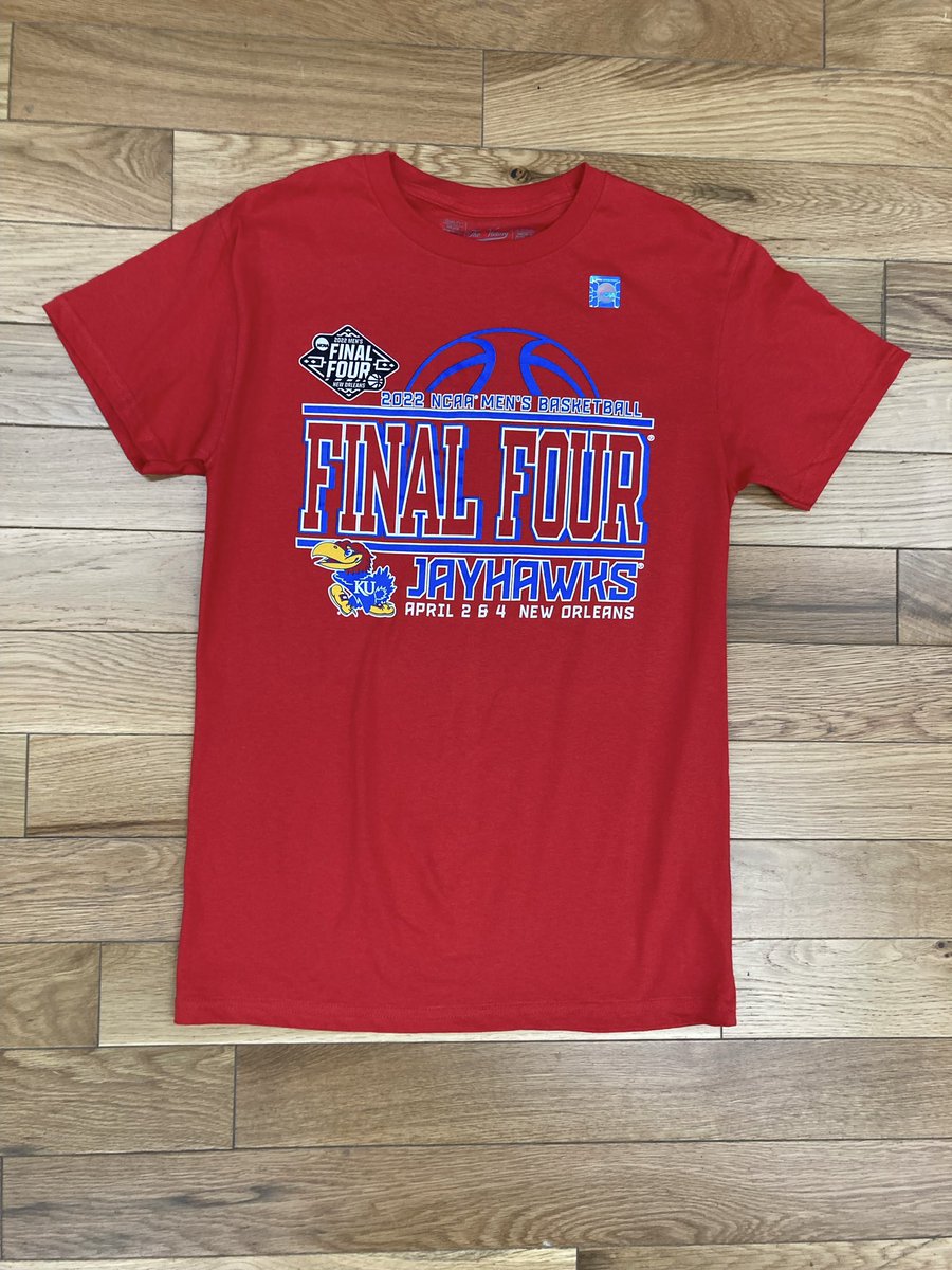 JocksNitchTop's tweet photo. 🏀 THE KANSAS JAYHAWKS FINAL FOUR SHIRTS ARE HERE!!! 💙❤️
•
•
•
#jocksnitch #kansasjayhawks #universityofkansas #finalfour  #marchmadness2022 #KU #rockchalkjayhawk #RockChalk #shopsmall #shoplocal #thenitch https://t.co/MqElWJwh8a